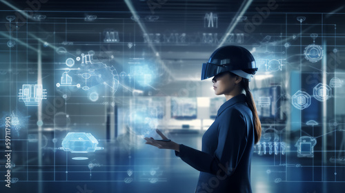 Engineering use augmented mixed virtual reality integrate artificial intelligence combine deep, machine learning, digital twin, 5G, industry 4.0 technology to improve management efficiency quality.