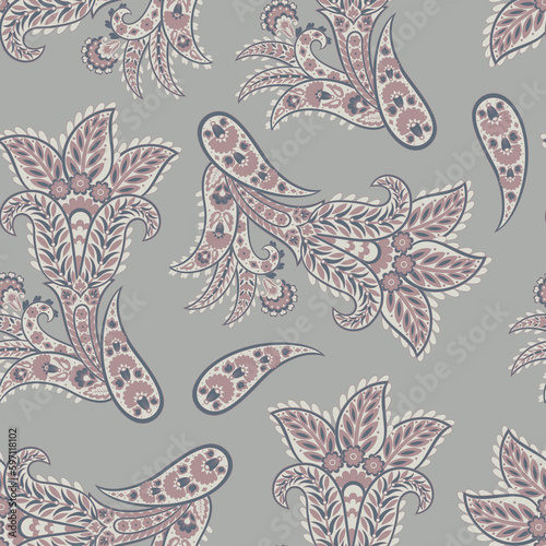 Seamless Paisley pattern in indian textile style. Floral illustration