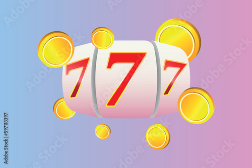Golden slot machine wins the jackpot. 777 Big win concept. Casino jackpot. Vector illustration