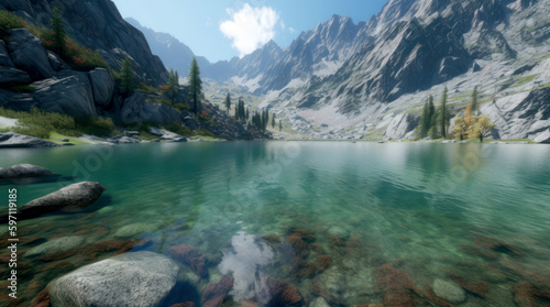 Mountain lake with crystal clear water