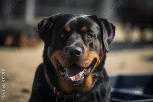 Wallpaper Mural Medium shot portrait photography of a happy rottweiler eating against dog parks background. With generative AI technology Torontodigital.ca