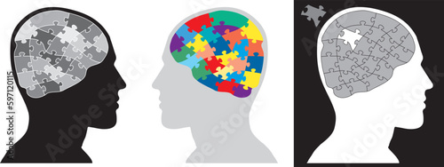 editable vector illustration of puzzle brain