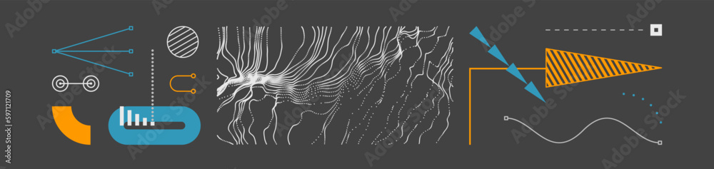 Fototapeta premium Art composition with geometric shapes and forms. Memphis design. Cover design template for presentation, poster, cover, magazine, leaflet, billboard or brochure.