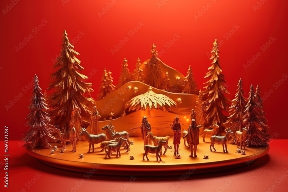 Realistic table decor, xmas tree with Reindeer, generative AI