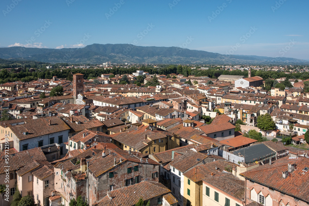 Blick vom Turm Torre Guinigi, Lucca, Toskana, Italien