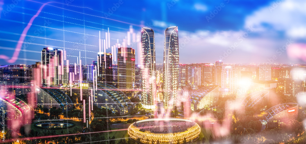 Obraz premium The concept of urban architecture landscape and financial stock market securities real estate trend