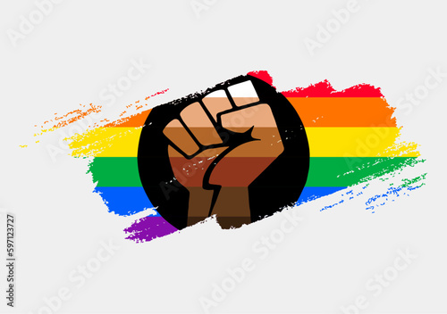 Queer People of Color Flag painted with brush on white background. LGBT rights concept. Modern pride parades poster. Vector illustration