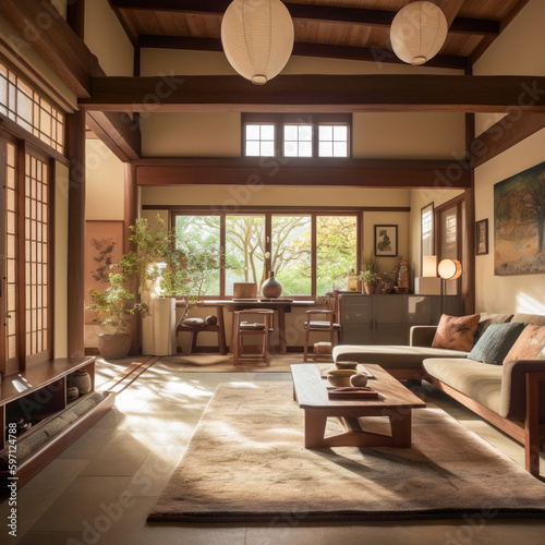 Living room for interior architecture with Japan style, Rustic Japanese style with a focus on natural materials © ktianngoen0128