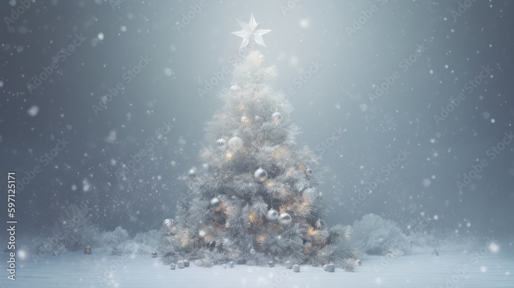 An elegant white Christmas tree with lights and fine decorations. Gorgeous Christmas abstract background. Generative AI.