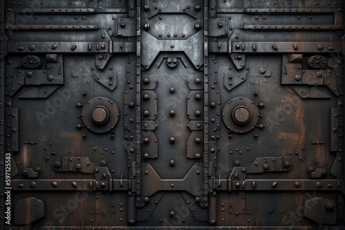 Metal texture background with rivets and bolts. Generative Ai