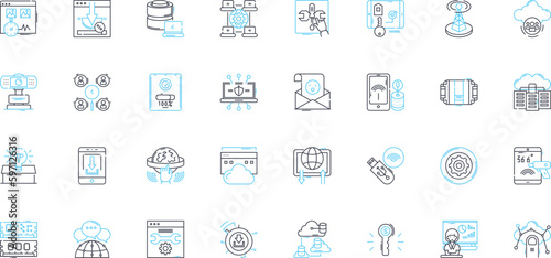 Sales forecasting linear icons set. Prediction, Forecast, Analysis, Projection, Analytics, Trend, Estimate line vector and concept signs. Plan,Metrics,Growth outline illustrations