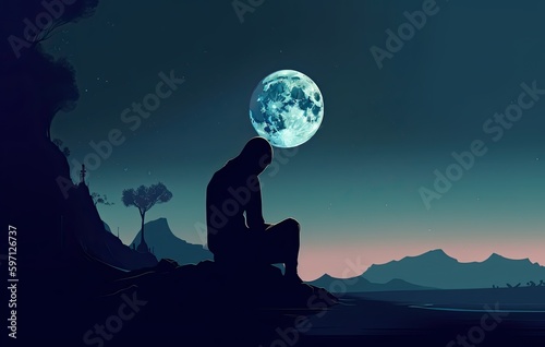 silhouette of a person sitting on the moon