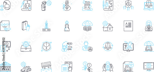 Coverage linear icons set. Protection, Security, Insurance, Shield, Safety, Plan, Guarantee line vector and concept signs. Policy,Assurance,Support outline illustrations