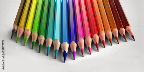 Generative AI image of colour pencils over white background.