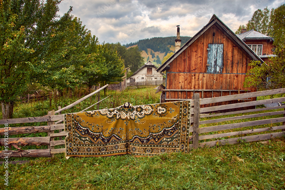 landscape with traditional houses in autumn in the mountains 2