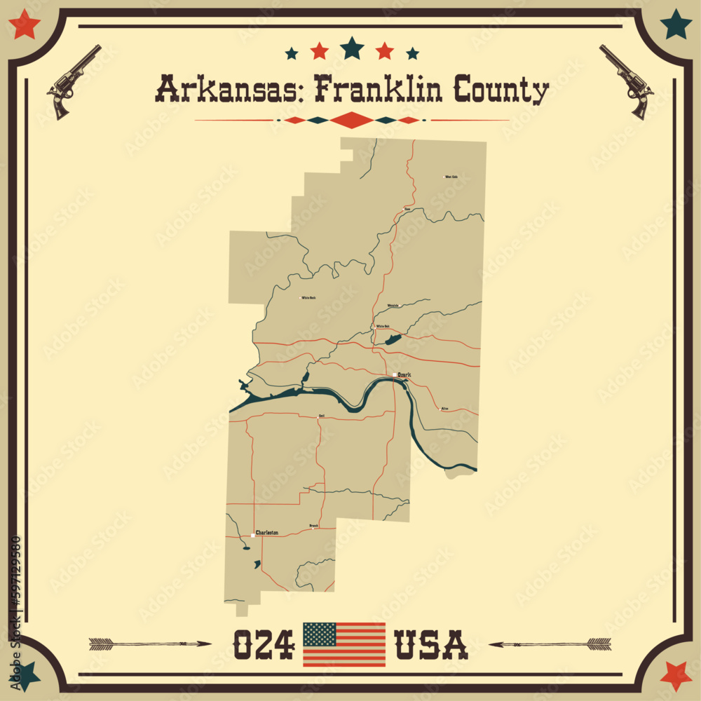 Large And Accurate Map Of Franklin County Arkansas Usa With Vintage