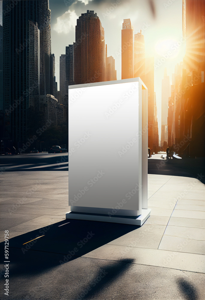 Φωτογραφία Blank street billboard poster stand mock upnear entace of shopping center in downtown