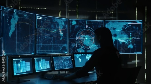 Business man using AI to help and analysis and research finance data. Artificial Intelligence, Futuristic technology