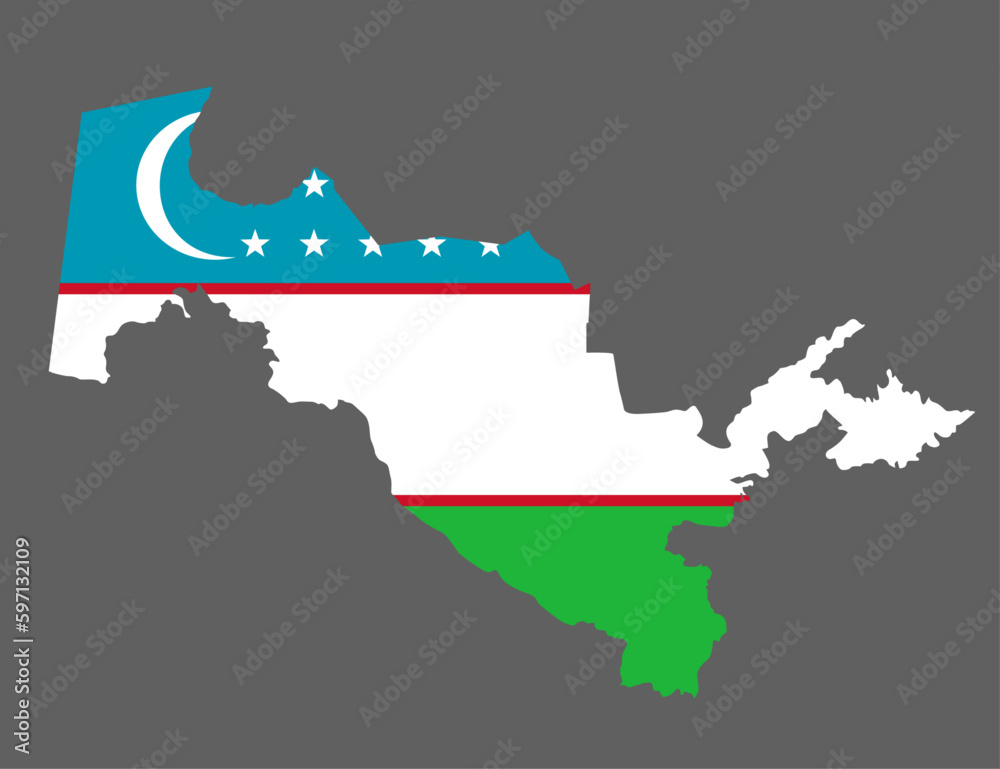 Fototapeta premium Uznekistan map with flag asian cartography
