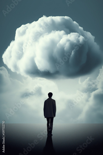 A man in a cloud. Infinity. Concept. Storm.  © IllustrActions