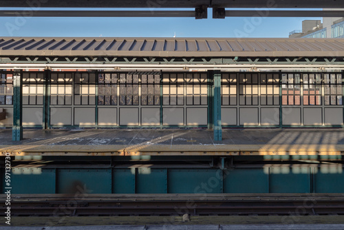 Empty outdoor metro station on cold clear day