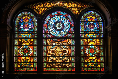 Des vitraux colorés dans une église » IA générative