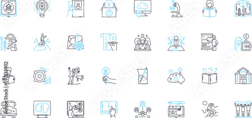 Innovative school linear icons set. Creativity, Futuristic, Collaboration, Exploration, Problem-solving, Technology, Innovation line vector and concept signs. Discovery,Research,Entrepreneurship