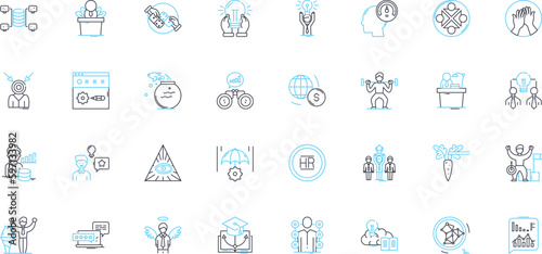 World trade linear icons set. Globalization, Export, Import, Tariffs, Embargo, Free trade, Protectionism line vector and concept signs. Trade barriers,Multilateralism,Bilateralism outline