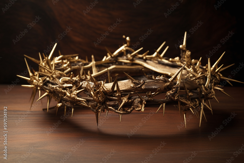 Fototapeta premium Gros plan sur la couronne du christ en or » IA générative