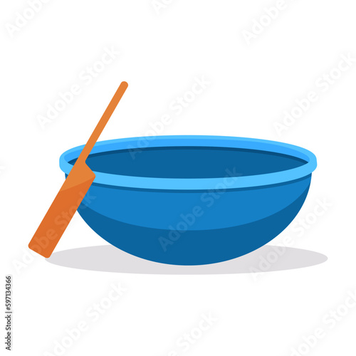 Traditional vietnamese blue round bamboo boat cartoon vector illustration isolated on white background