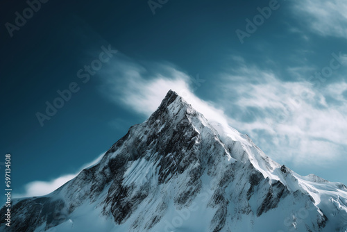 Sommet d'une montagne enneigée avec un ciel nuageux » IA générative photo