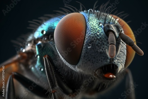 Highly detailed magnified fly image produced by AI. Generative AI © Eris