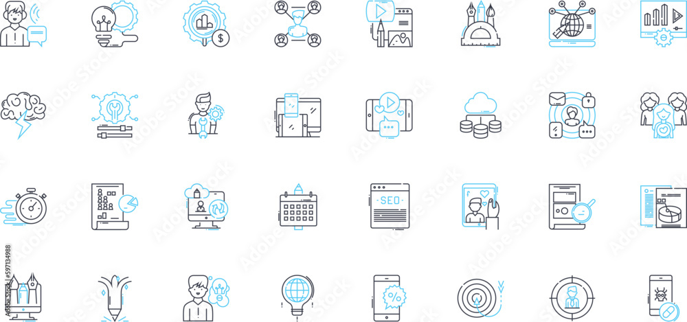 Visual Realism Icon Visual art linear icons set. Impressionism, Abstraction, Realism ...