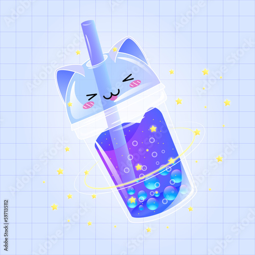 Cute bubble drink anime style 