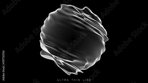 Distorted line spheres. Vector thin line glitch geometry.
