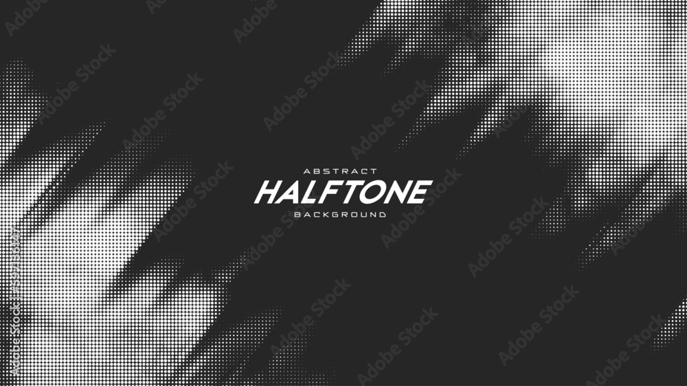 Fototapeta premium Abstract vector torn monochrome halftone background. Scrathed dotted texture element. Diagonal composition