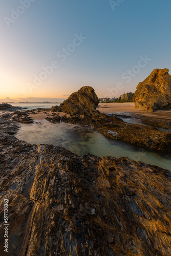 Beautiful rock formation at Currumbin coastline, QLD, Australia.
