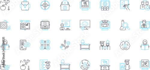 Academic merit linear icons set. Excellence, Achievement, Prowess, Mastery, Distinction, Brilliance, Aptitude line vector and concept signs. Proficiency,Expertise,Scholarly outline illustrations