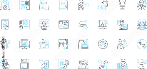 Peer-to-peer commerce linear icons set. decentralization, collaboration, sharing, trust, community, nerk, bartering line vector and concept signs. economy,direct,non-hierarchical outline illustrations