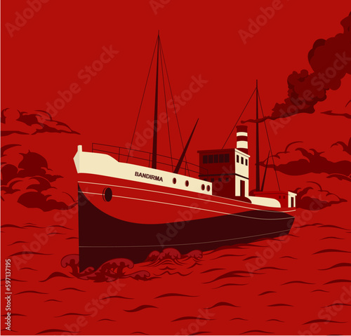 Bandırma Vapuru, bandirma ferry realistic vector illustration. 19 mayis Ataturk'u Anma, Genclik ve Spor Bayrami,  translation: 19 may Commemoration of Ataturk, Youth and Sports Day. Turkey.