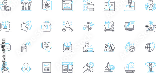 College learning linear icons set. Education, Learning, Classroom, Lecture, Exams, Homework, Assignments line vector and concept signs. Degree,Study,Scholarship outline illustrations