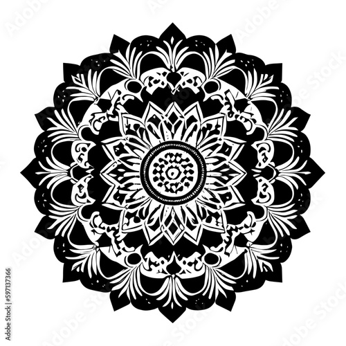 Floral Mandala Pattern Vector Black and White Design