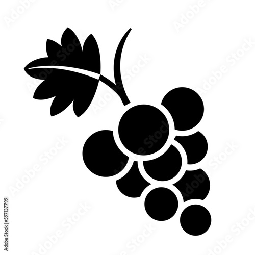 Bunch of grapes with leaf silhouette flat vector icon for food apps