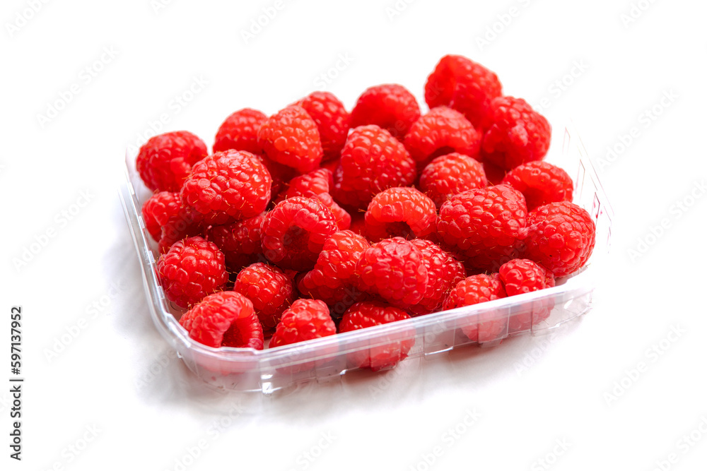close up fresh raspberries on white background close up fresh raspberries on white background
