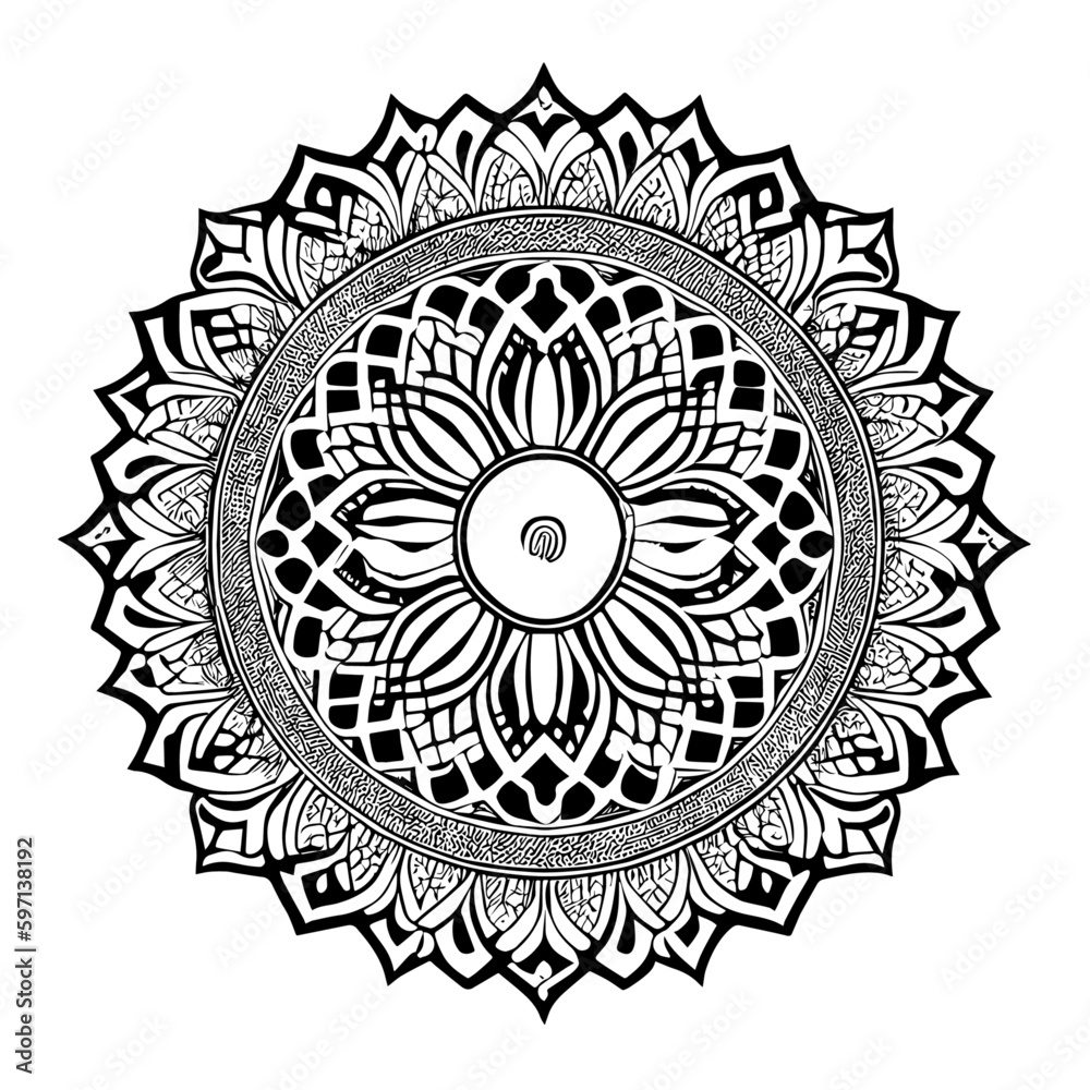 Floral Mandala Pattern Vector Black and White Design