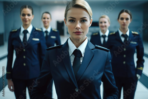 Team of flight attendants. Generative AI