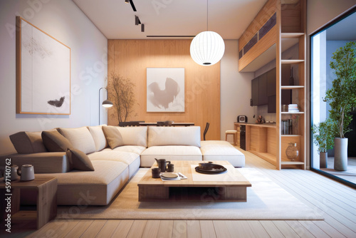Living room for interior architecture with Japan style, Contemporary Japanese style with a focus on minimalism © ktianngoen0128