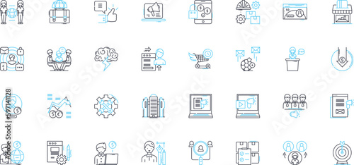 Product advertising linear icons set. Innovative, Eye-catching, Versatile, Impactful, Memorable, Persuasive, Creative line vector and concept signs. Enticing,Bold,Compelling outline illustrations