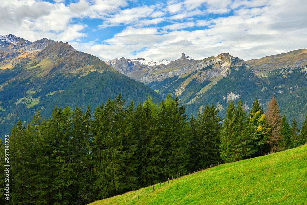 Mountain landscape near Wengen village in Switzerland.