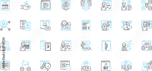 Legal assistance linear icons set. Lawyers, Litigation, Counsel, Advocacy, Mediation, Conflict, Arbitration line vector and concept signs. Lawsuit,Trial,Court outline illustrations